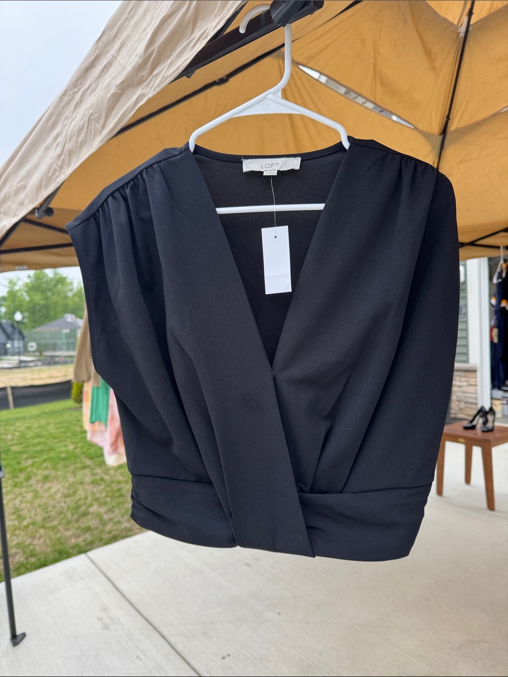 LOFT Black Wrap-Style V-Neck Blouse